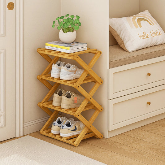 Bamboo Storage Rack | Foldable Shoe Organizer with Space-Saving Design | Efficient Shoe Storage for Home Decor