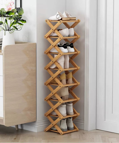 Bamboo Storage Rack | Foldable Shoe Organizer with Space-Saving Design | Efficient Shoe Storage for Home Decor