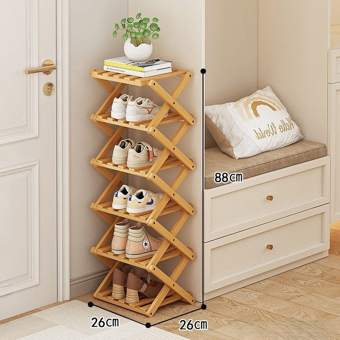 Bamboo Storage Rack | Foldable Shoe Organizer with Space-Saving Design | Efficient Shoe Storage for Home Decor