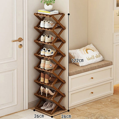 Bamboo Storage Rack | Foldable Shoe Organizer with Space-Saving Design | Efficient Shoe Storage for Home Decor