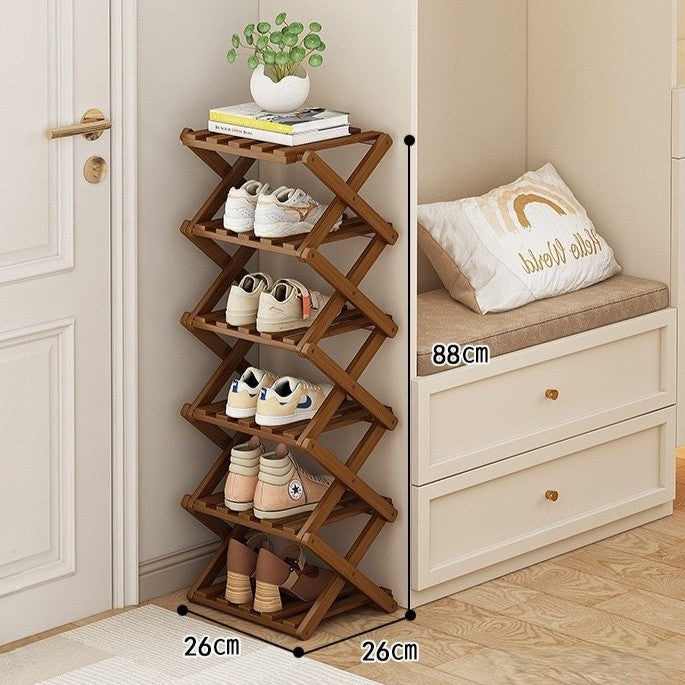 Bamboo Storage Rack | Foldable Shoe Organizer with Space-Saving Design | Efficient Shoe Storage for Home Decor