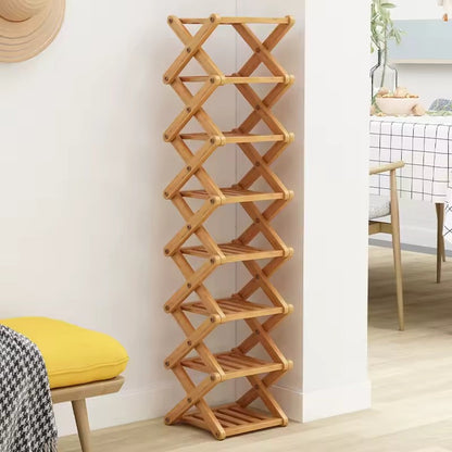 Bamboo Storage Rack | Foldable Shoe Organizer with Space-Saving Design | Efficient Shoe Storage for Home Decor