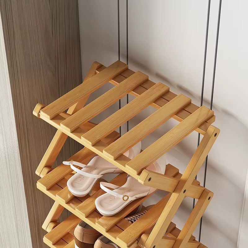 Bamboo Storage Rack | Foldable Shoe Organizer with Space-Saving Design | Efficient Shoe Storage for Home Decor