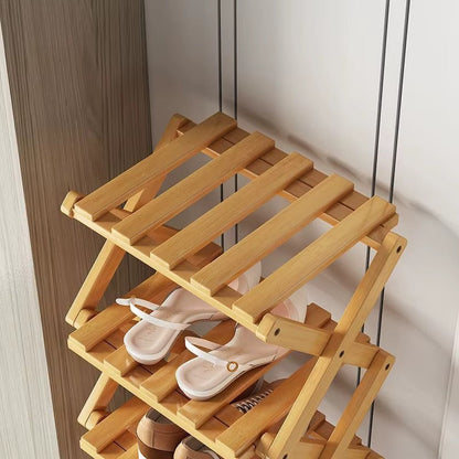 Bamboo Storage Rack | Foldable Shoe Organizer with Space-Saving Design | Efficient Shoe Storage for Home Decor