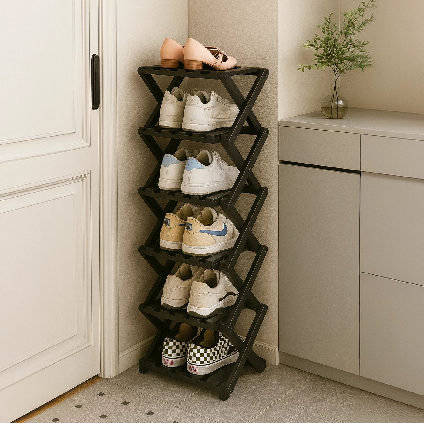 Bamboo Storage Rack | Foldable Shoe Organizer with Space-Saving Design | Efficient Shoe Storage for Home Decor