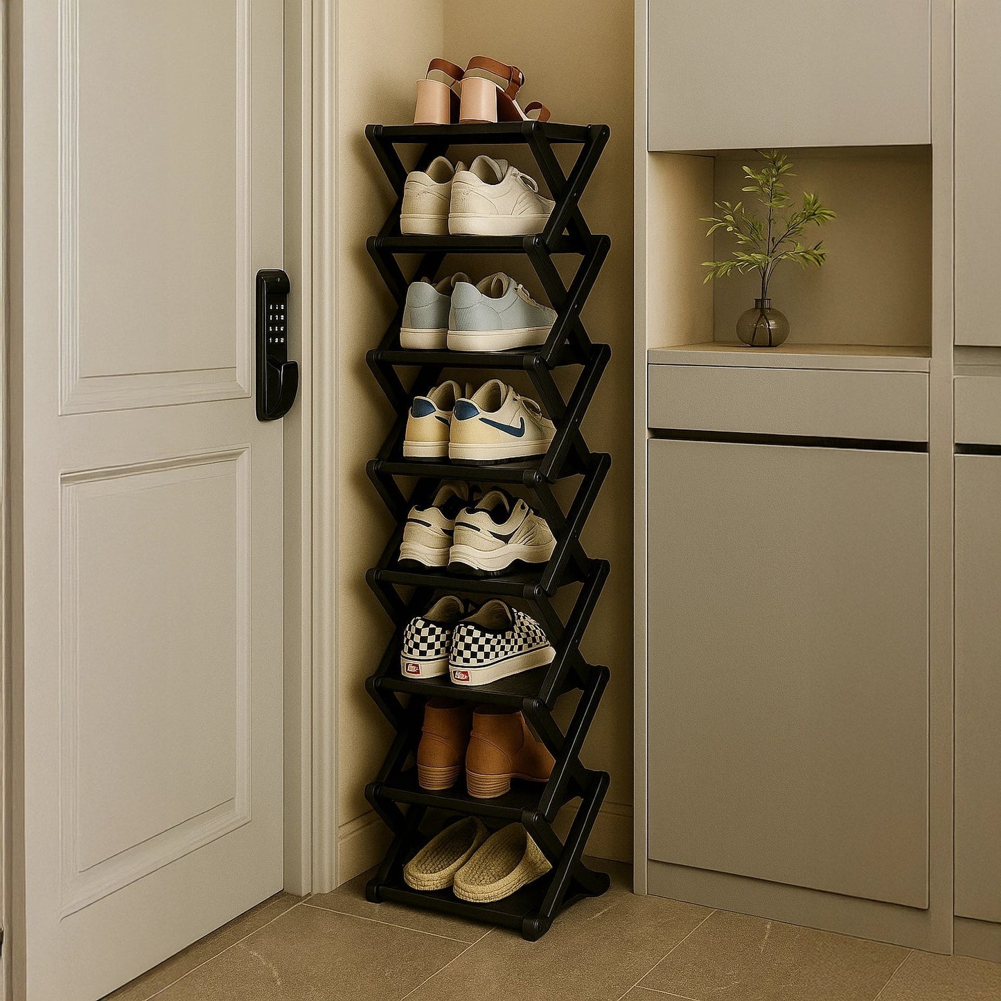 Bamboo Storage Rack | Foldable Shoe Organizer with Space-Saving Design | Efficient Shoe Storage for Home Decor