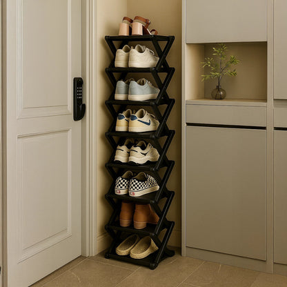 Bamboo Storage Rack | Foldable Shoe Organizer with Space-Saving Design | Efficient Shoe Storage for Home Decor