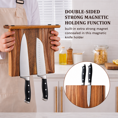 Elegant Acacia Wood Knife Holder with Double-Sided Magnetic Storage | Stylish Kitchen Organizer for Easy Access