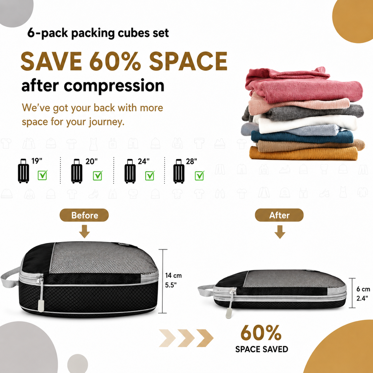 Travel Organizer Set | Compression Packing Cubes for Efficient Packing | Space-Saving Travel Cubes for Organized Luggage