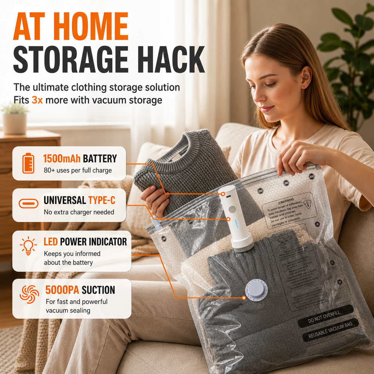Smart Storage Solutions | Vacuum Storage Bags with Electric Pump | Space-Saving Solution for Travel and Home Organization