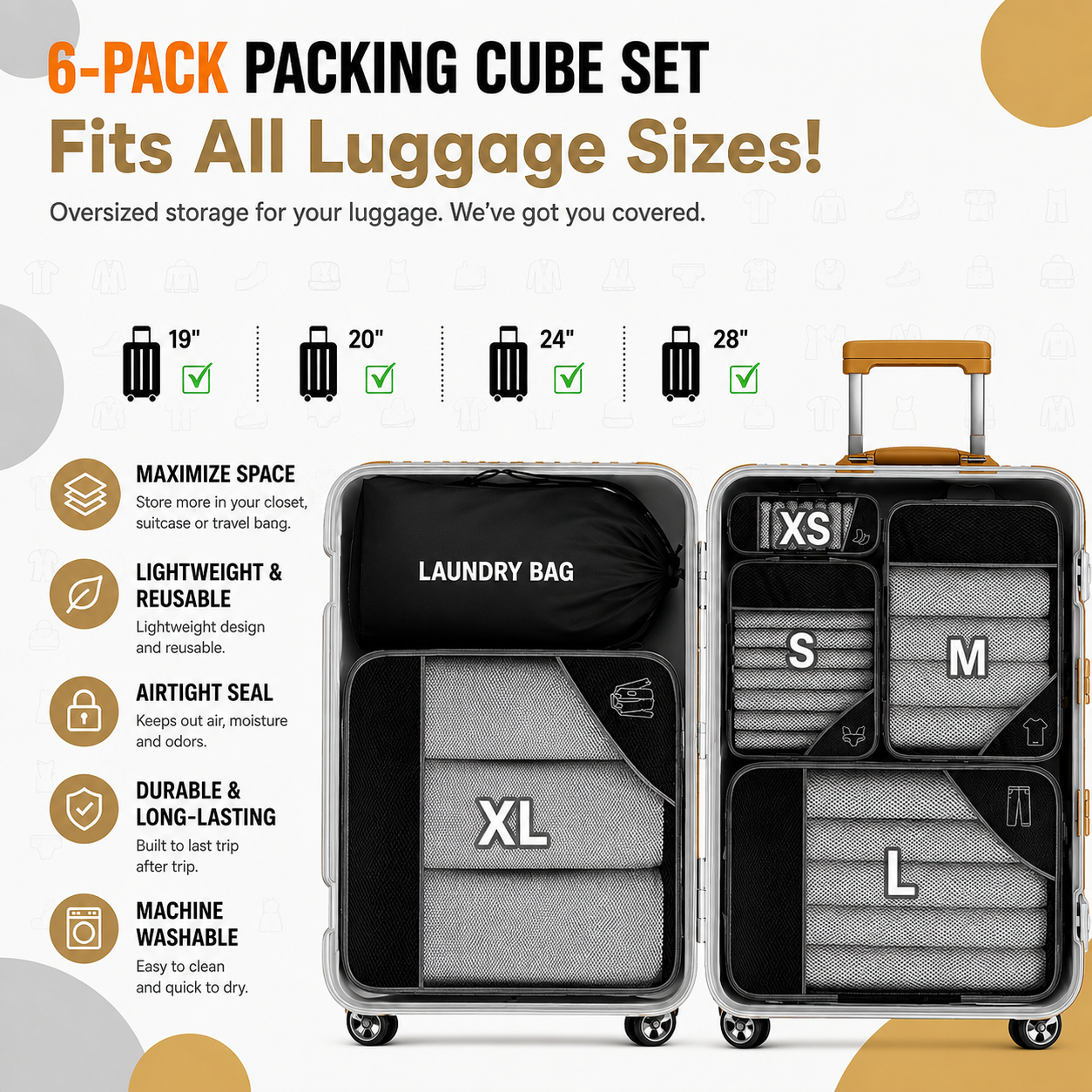 Travel Organizer Set | Compression Packing Cubes for Efficient Packing | Space-Saving Travel Cubes for Organized Luggage