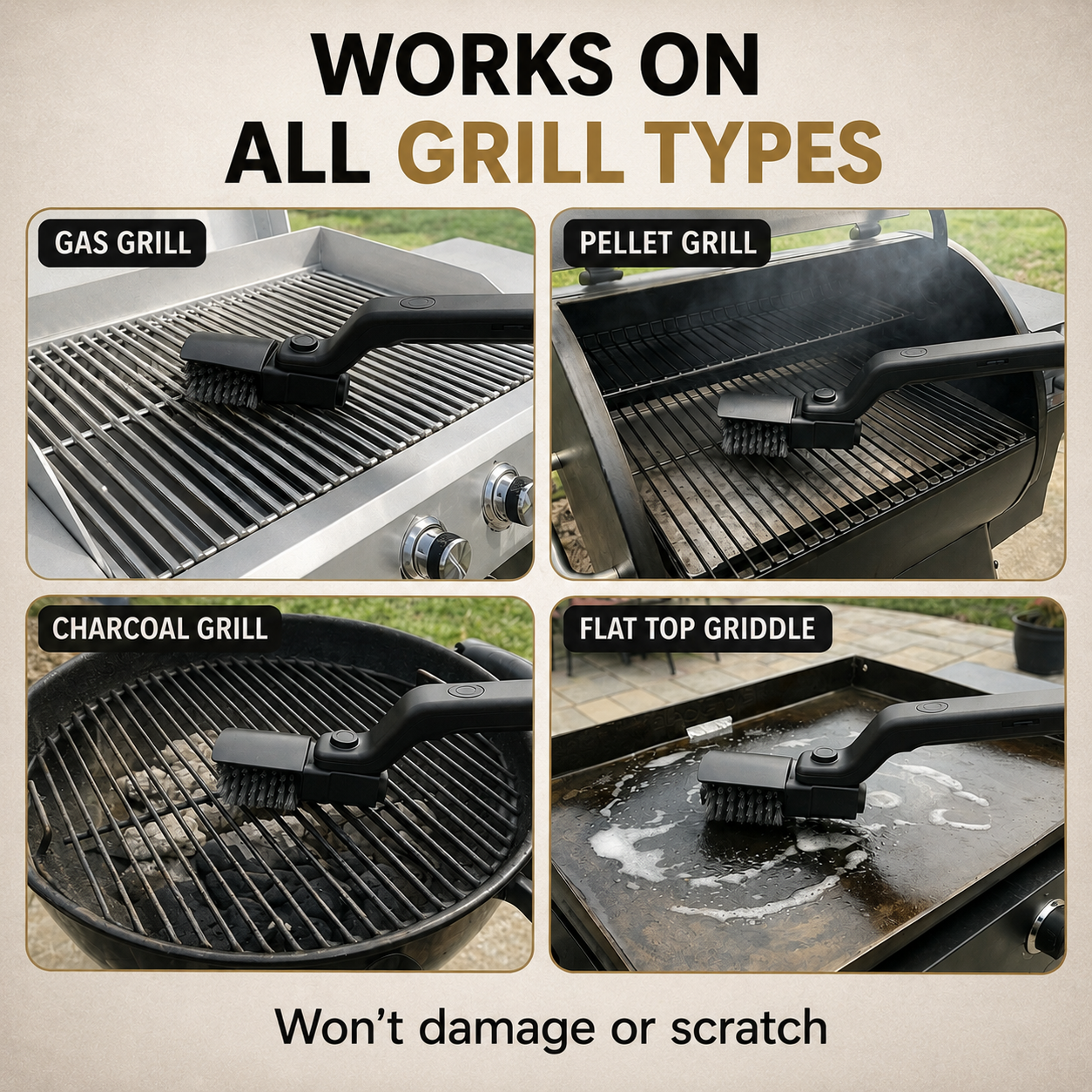 Electric Grill Brush | Cordless BBQ Cleaning Brush with Ergonomic Handle | Rechargeable Design for Effortless Grill Maintenance