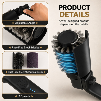 Electric Grill Brush | Cordless BBQ Cleaning Brush with Ergonomic Handle | Rechargeable Design for Effortless Grill Maintenance