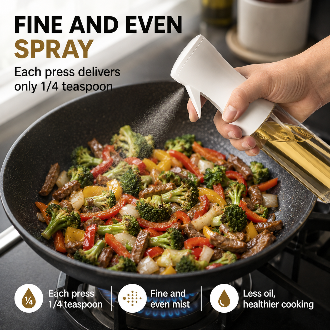 Versatile Oil Spray Bottle | Refillable Cooking Oil Sprayer with Fine Mist for Even Distribution