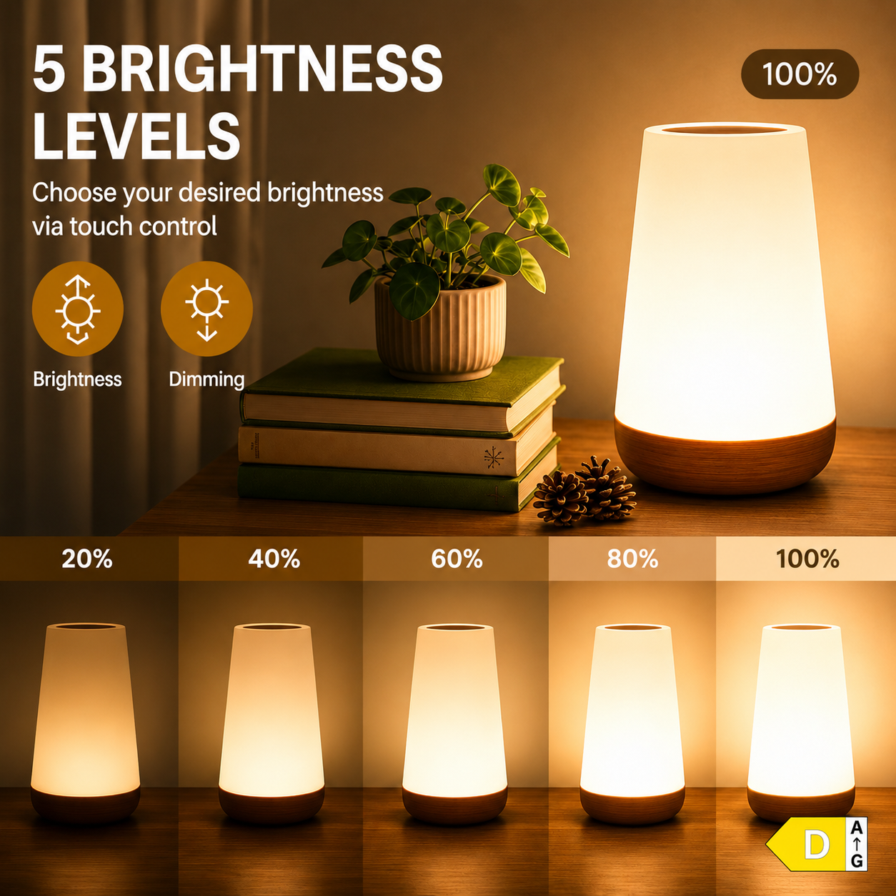 Modern LED Table Lamp | Cordless Rechargeable Night Light with 13 Colors | Touch & Remote Control for Cozy Atmosphere