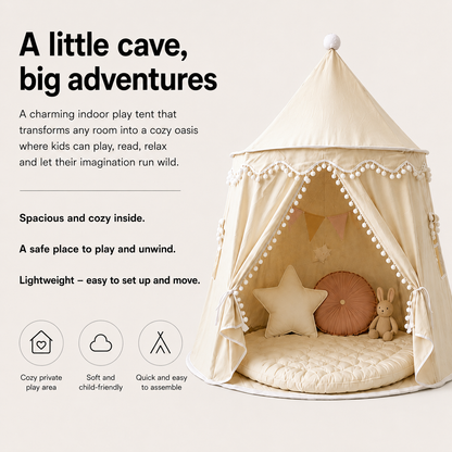 Cozy Indoor Kids Tent | Collapsible Play Teepee with Spacious Interior for Imaginative Adventures