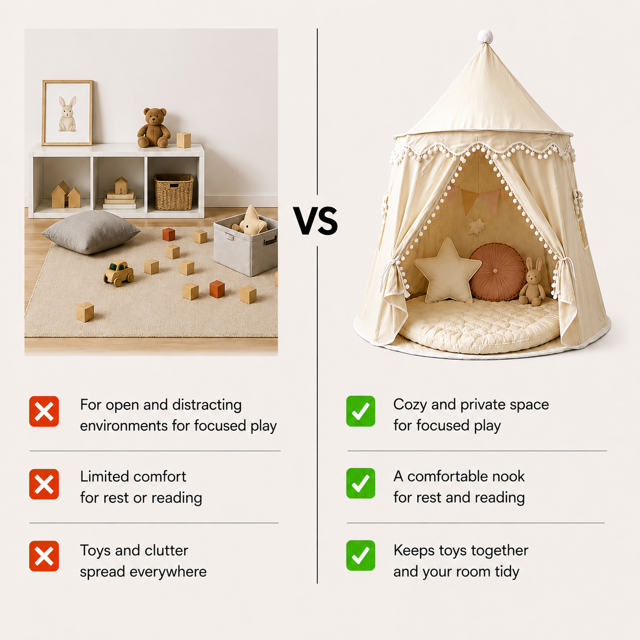 Cozy Indoor Kids Tent | Collapsible Play Teepee with Spacious Interior for Imaginative Adventures