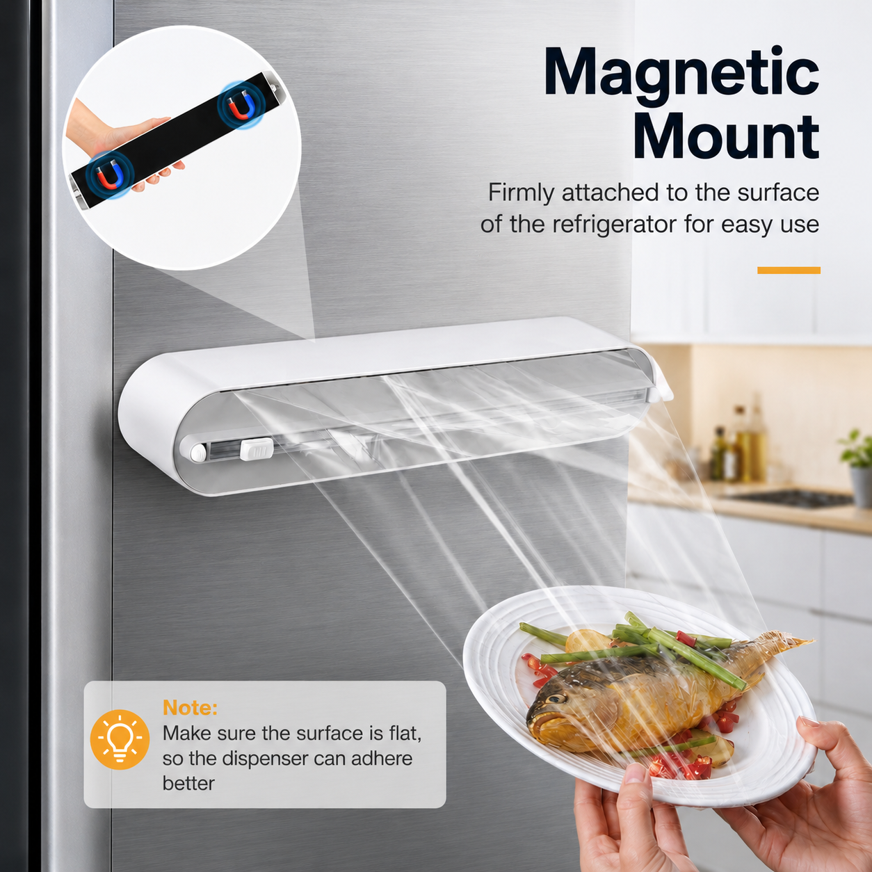 Smart Kitchen Organizer | Magnetic Foil & Film Dispenser with Built-In Cutter | Space-Saving Design for Effortless Food Preparation