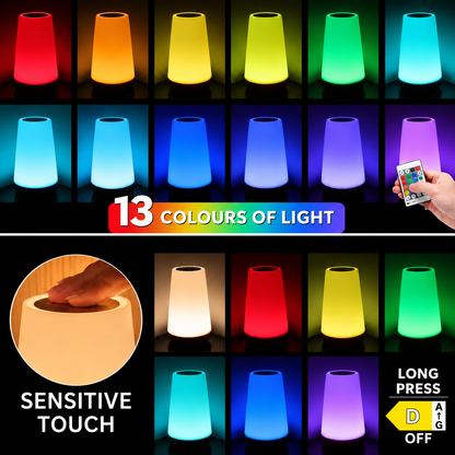 Modern LED Table Lamp | Cordless Rechargeable Night Light with 13 Colors | Touch & Remote Control for Cozy Atmosphere