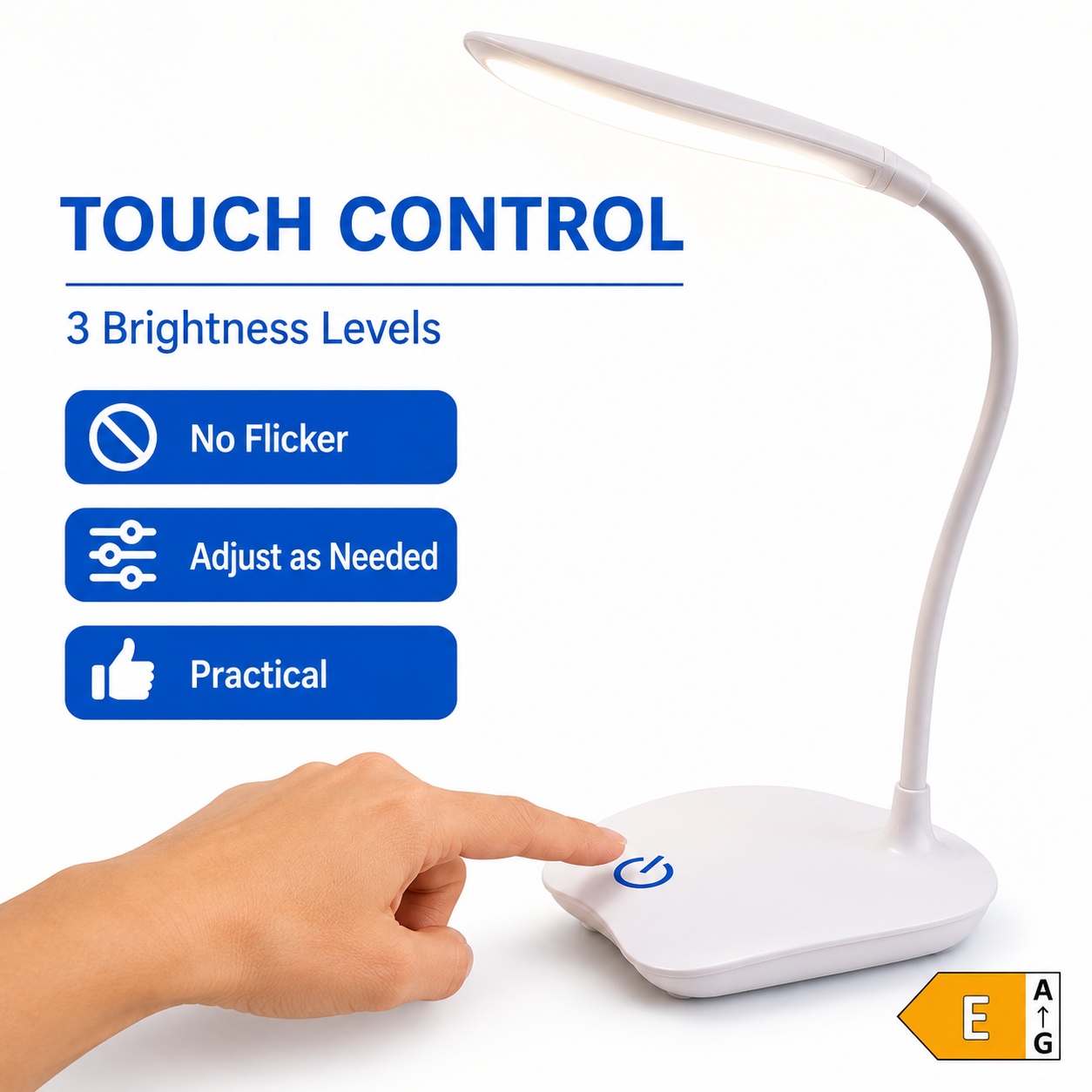 Versatile LED Desk Lamp | Rechargeable Table Lamp with 3 Dimmable Levels | Flexible Neck for Comfortable Reading and Working