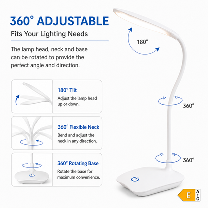 Versatile LED Desk Lamp | Rechargeable Table Lamp with 3 Dimmable Levels | Flexible Neck for Comfortable Reading and Working