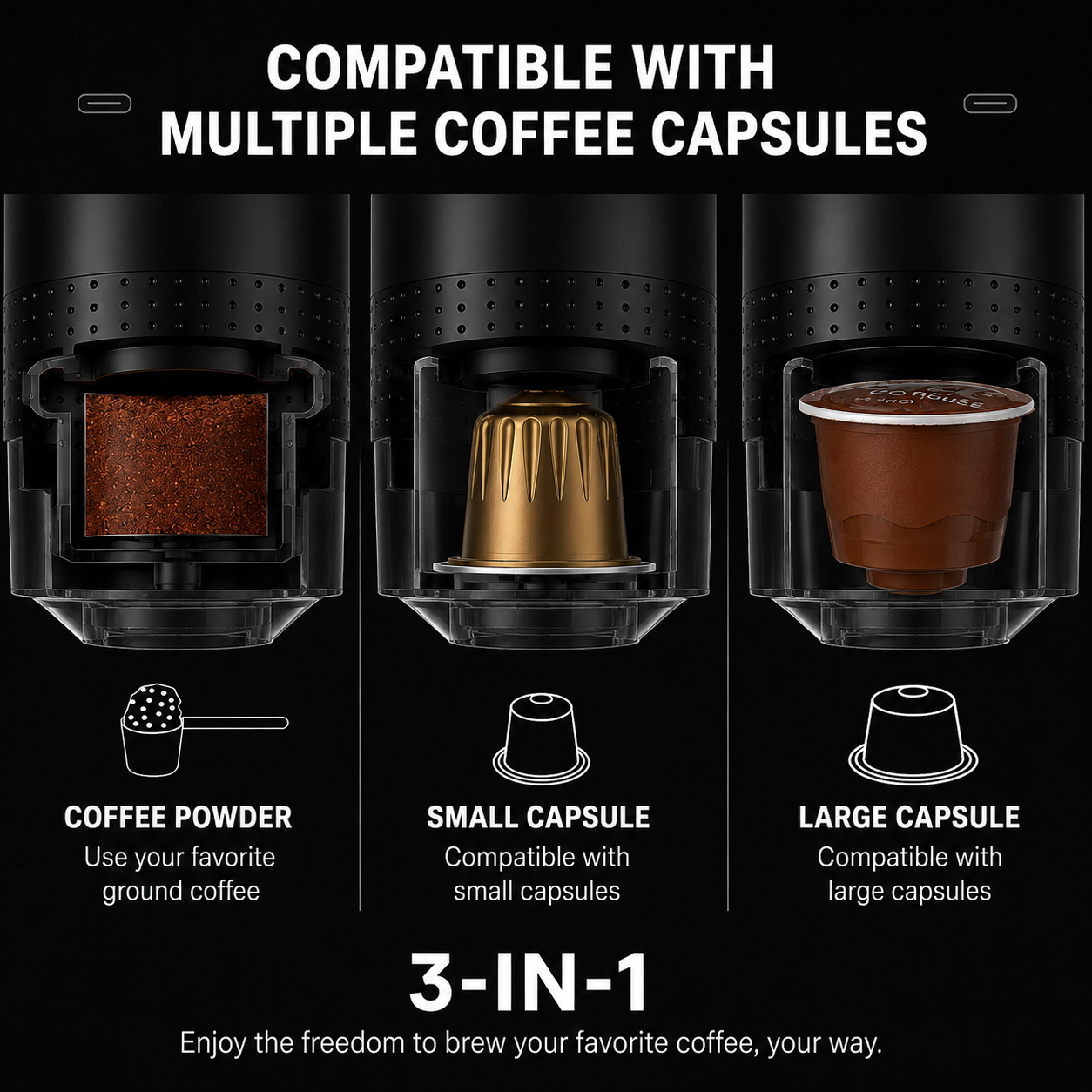 Portable Espresso Maker | 3-in-1 Coffee Machine with High Pressure Extraction | Compact Design for Travel and Camping