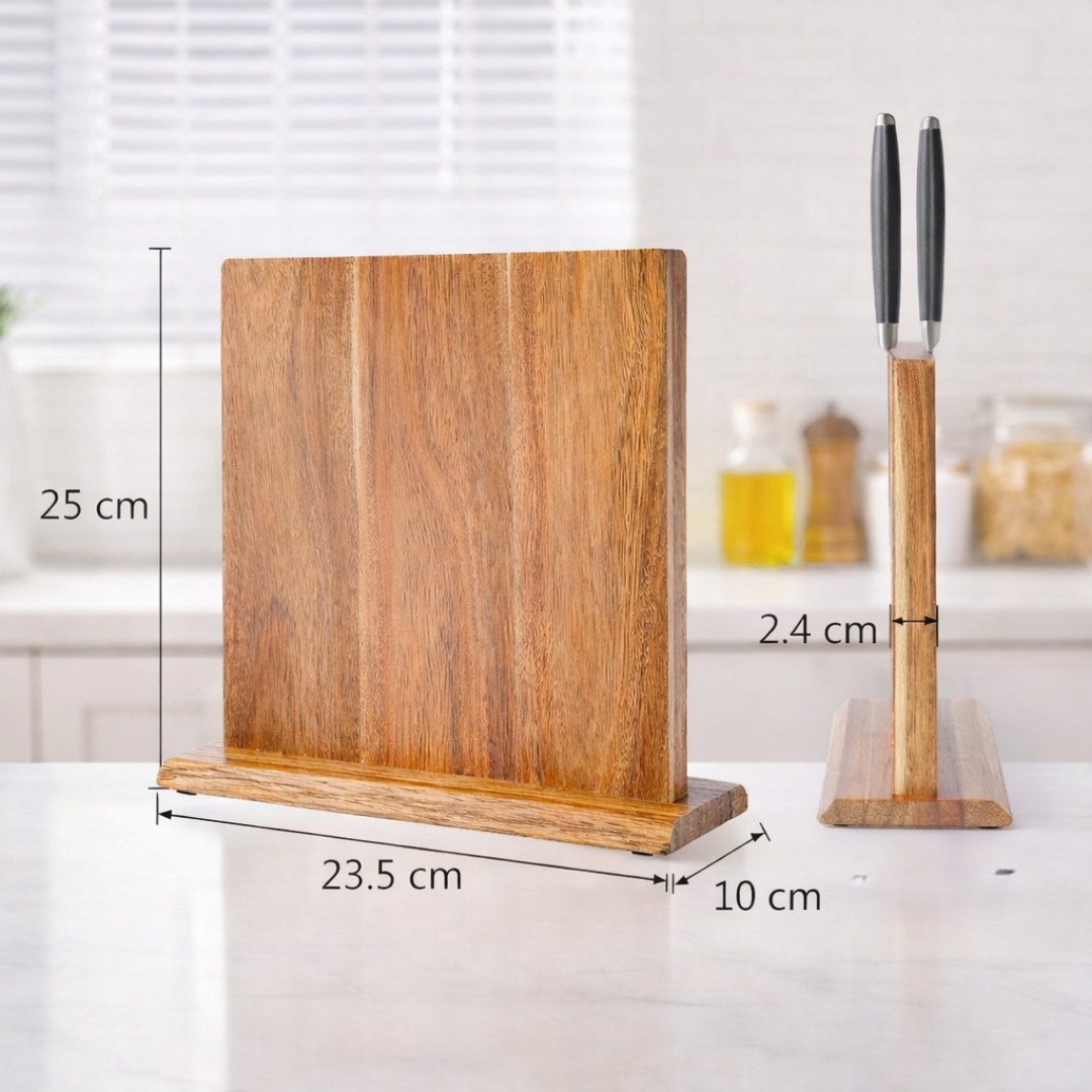 Elegant Acacia Wood Knife Holder with Double-Sided Magnetic Storage | Stylish Kitchen Organizer for Easy Access