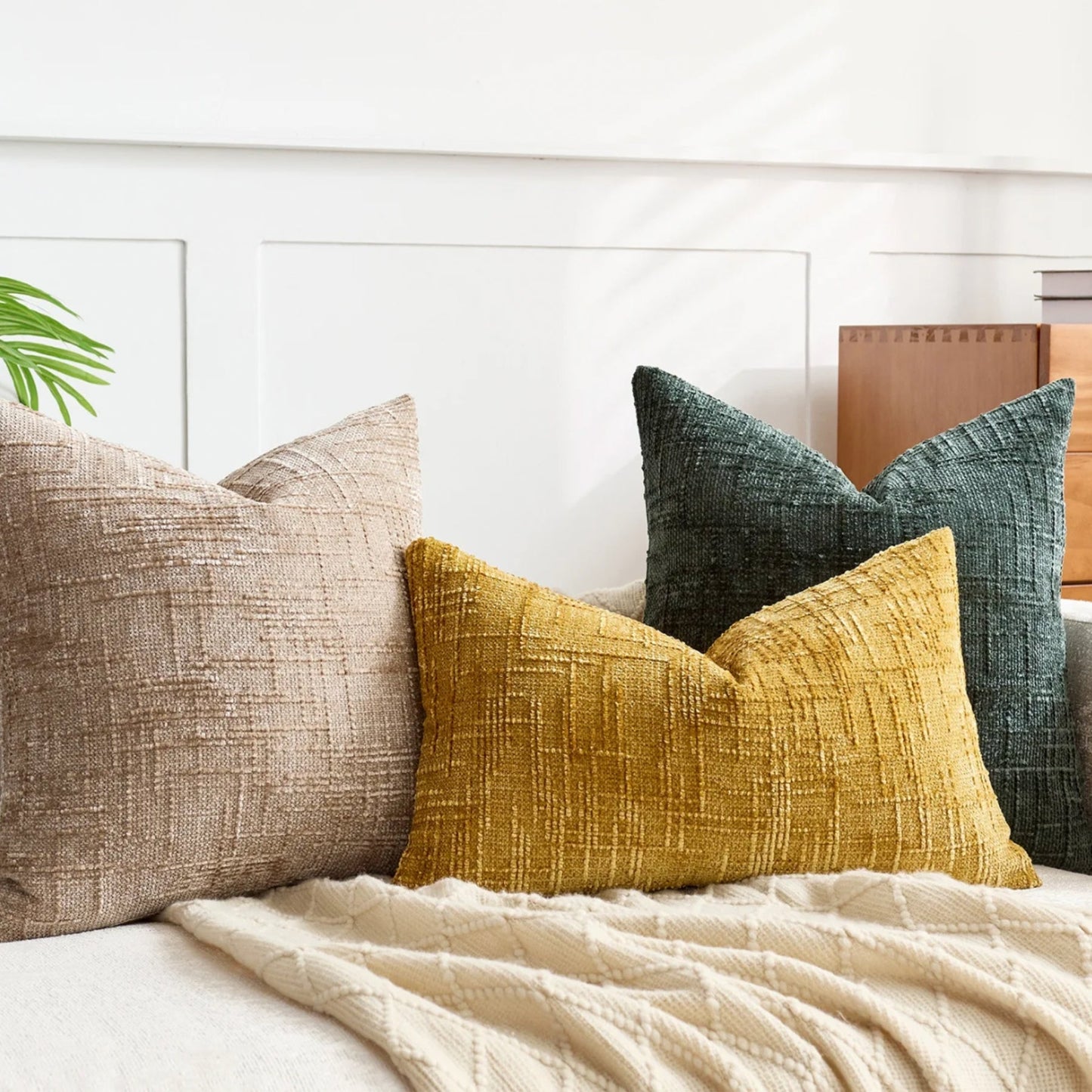 Elegant Chenille Cushion Cover with Bamboo Texture | Soft & Cozy Decor for Sofa and Bed