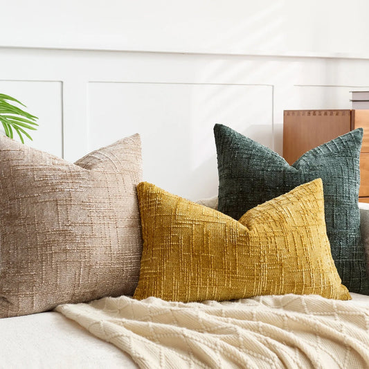 Elegant Chenille Cushion Cover with Bamboo Texture | Soft & Cozy Decor for Sofa and Bed