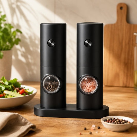 Elegant Electric Salt and Pepper Grinder with Adjustable Grinding Degree | Automatic Spice Dispenser for Effortless Seasoning