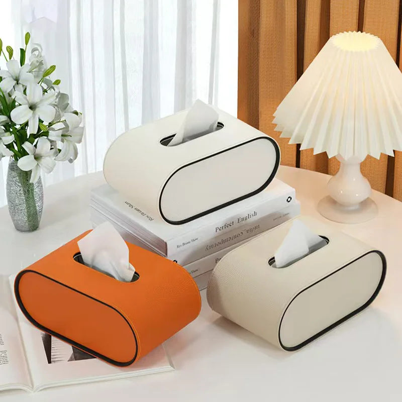 Elegant PU Leather Tissue Box Cover with Durable Design | Stylish Storage for Home & Office