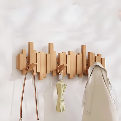 Elegant Wall Hook | Solid Wood Coat Hooks for Wall with Foldable Design | Space-Saving Key Holder for Organized Entryway