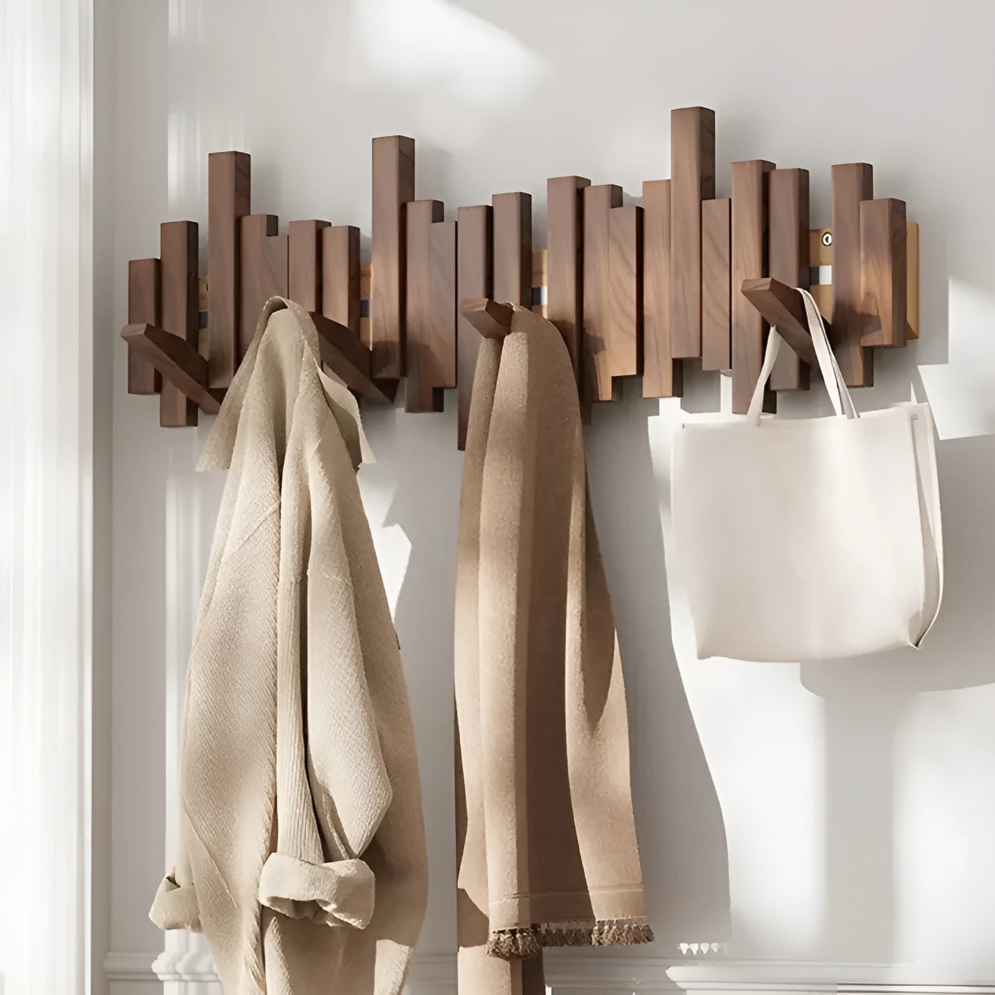 Elegant Wall Hook | Solid Wood Coat Hooks for Wall with Foldable Design | Space-Saving Key Holder for Organized Entryway