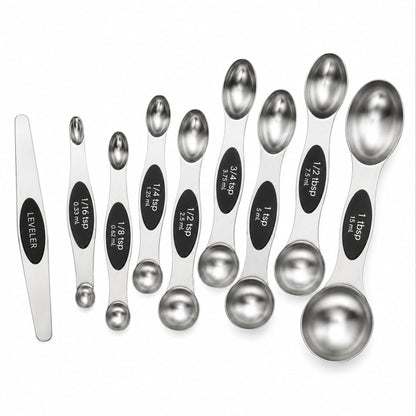 Essential Kitchen Tools | Stainless Steel Measuring Spoons Set with Magnetic Design | 9-Piece Double-Sided Set for Accurate Baking and Cooking