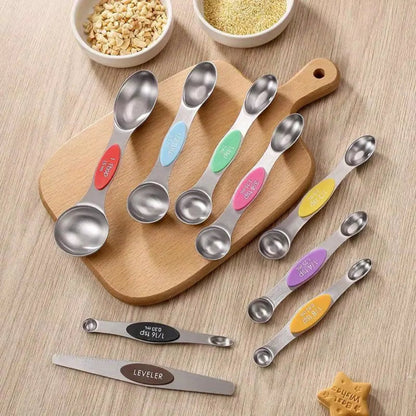 Essential Kitchen Tools | Stainless Steel Measuring Spoons Set with Magnetic Design | 9-Piece Double-Sided Set for Accurate Baking and Cooking