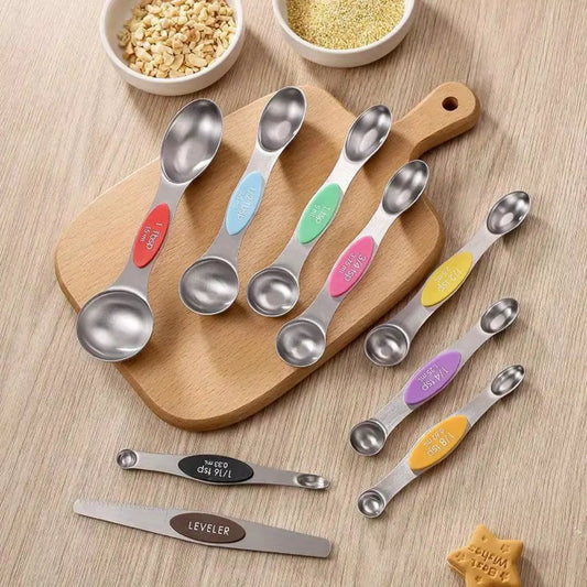 Essential Kitchen Tools | Stainless Steel Measuring Spoons Set with Magnetic Design | 9-Piece Double-Sided Set for Accurate Baking and Cooking