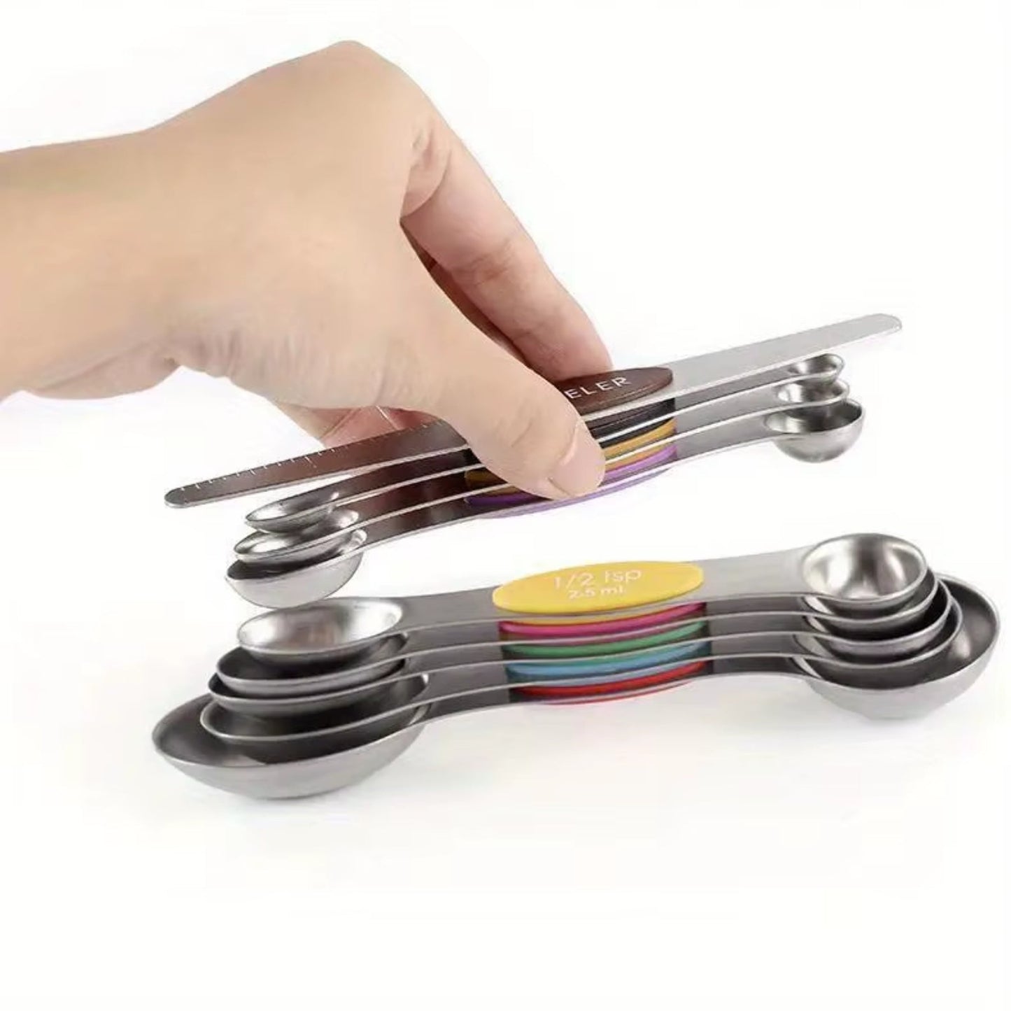 Essential Kitchen Tools | Stainless Steel Measuring Spoons Set with Magnetic Design | 9-Piece Double-Sided Set for Accurate Baking and Cooking