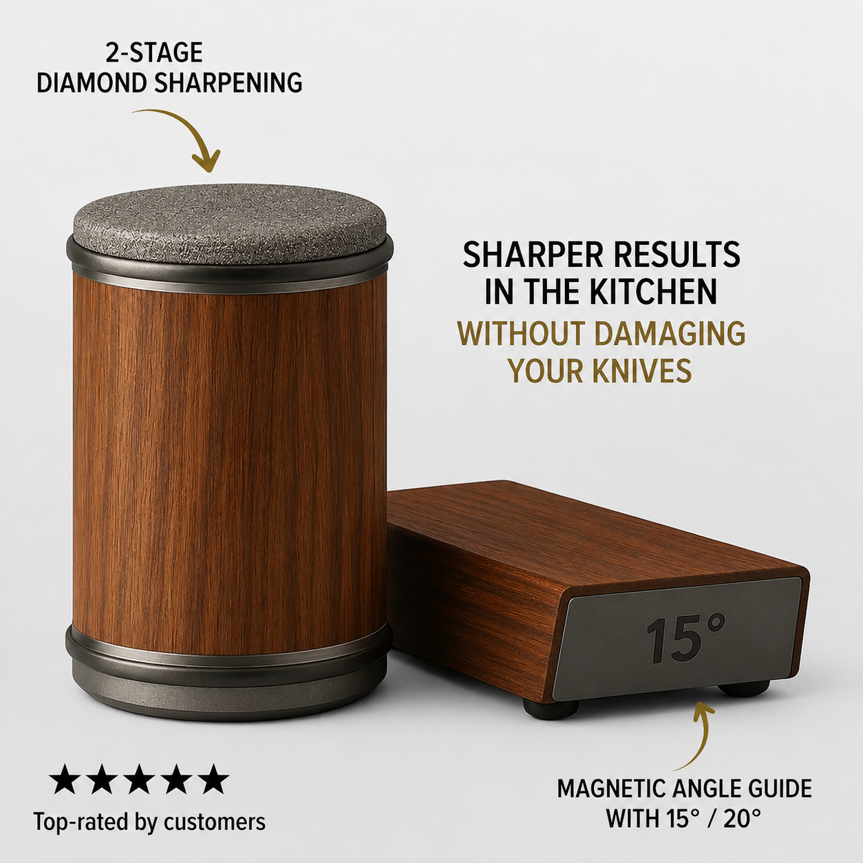 Precision Kitchen Tools | Knife Sharpener with Magnetic Angle Guide | Compact Design for Effortless Precision