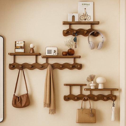 Ripple Bamboo | Wall Mounted Coat Rack with Shelf & Hooks | Minimalist Design for Organized Entryway