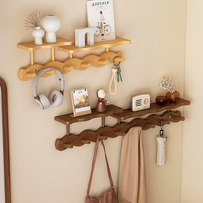 Ripple Bamboo | Wall Mounted Coat Rack with Shelf & Hooks | Minimalist Design for Organized Entryway