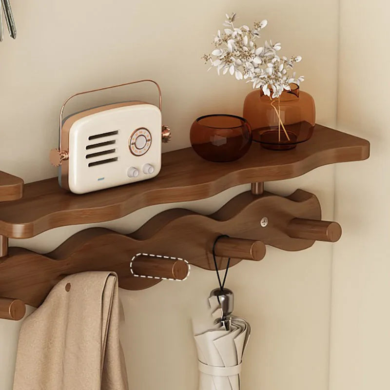Ripple Bamboo | Wall Mounted Coat Rack with Shelf & Hooks | Minimalist Design for Organized Entryway