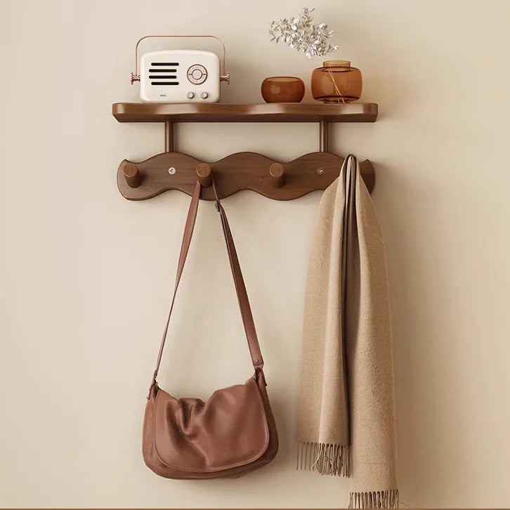 Ripple Bamboo | Wall Mounted Coat Rack with Shelf & Hooks | Minimalist Design for Organized Entryway