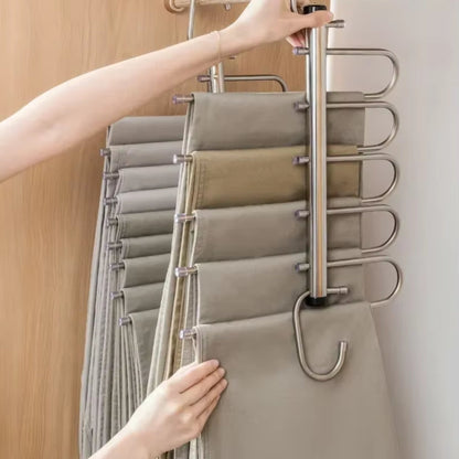 Space Saver | Foldable Stainless Steel Pants Hanger with 9 Layers | Efficient Storage Solution for Organized Wardrobes