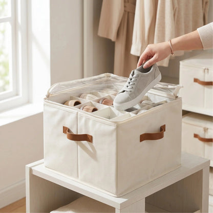 Versatile Shoe Storage Box | Clear Stackable Design for 16 Pairs with Transparent Lid