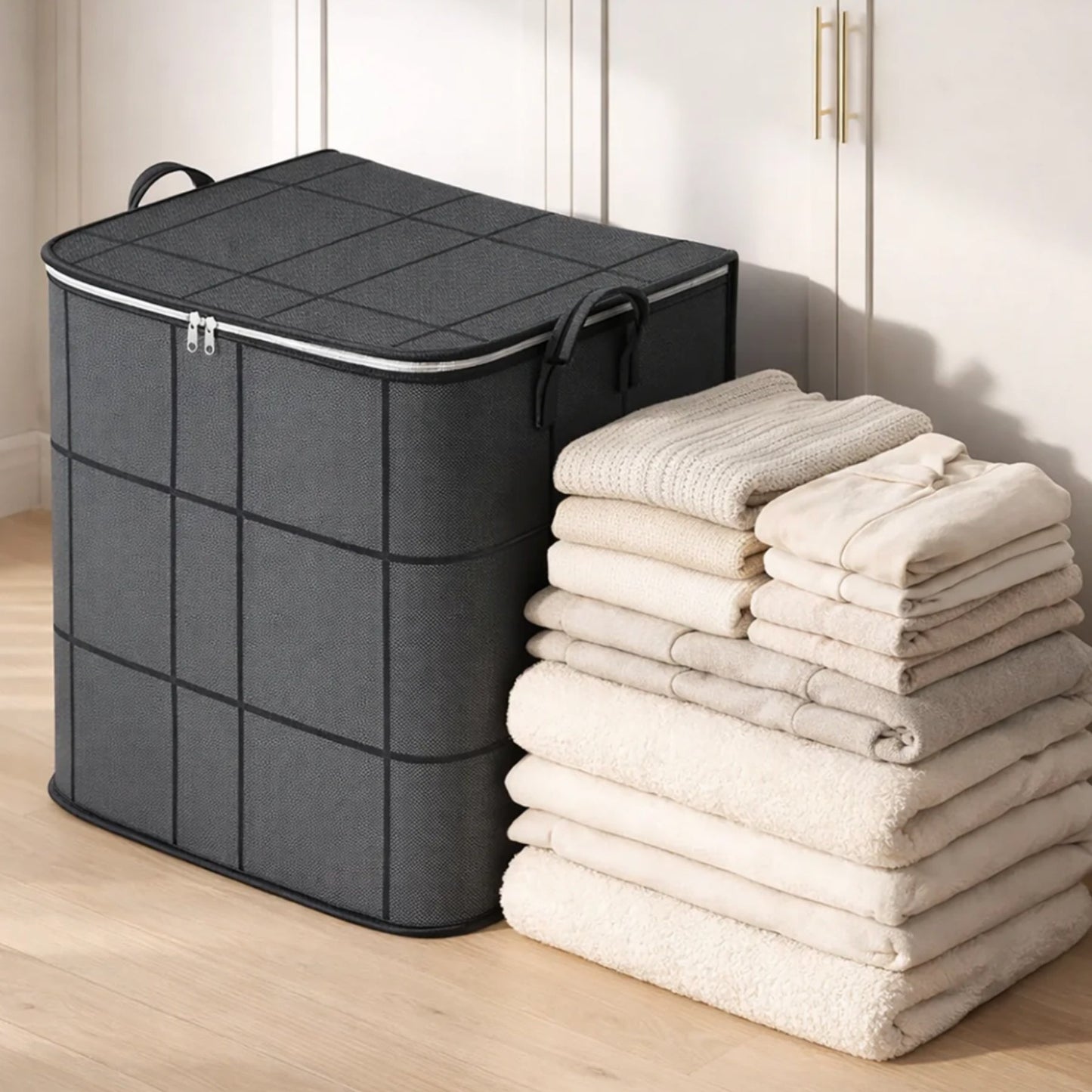 Versatile Storage Basket | Collapsible Laundry Basket with Lid | Space-Saving Solution for Home Organization